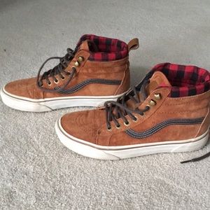 High Top Vans in Brown with Red flannel detailing